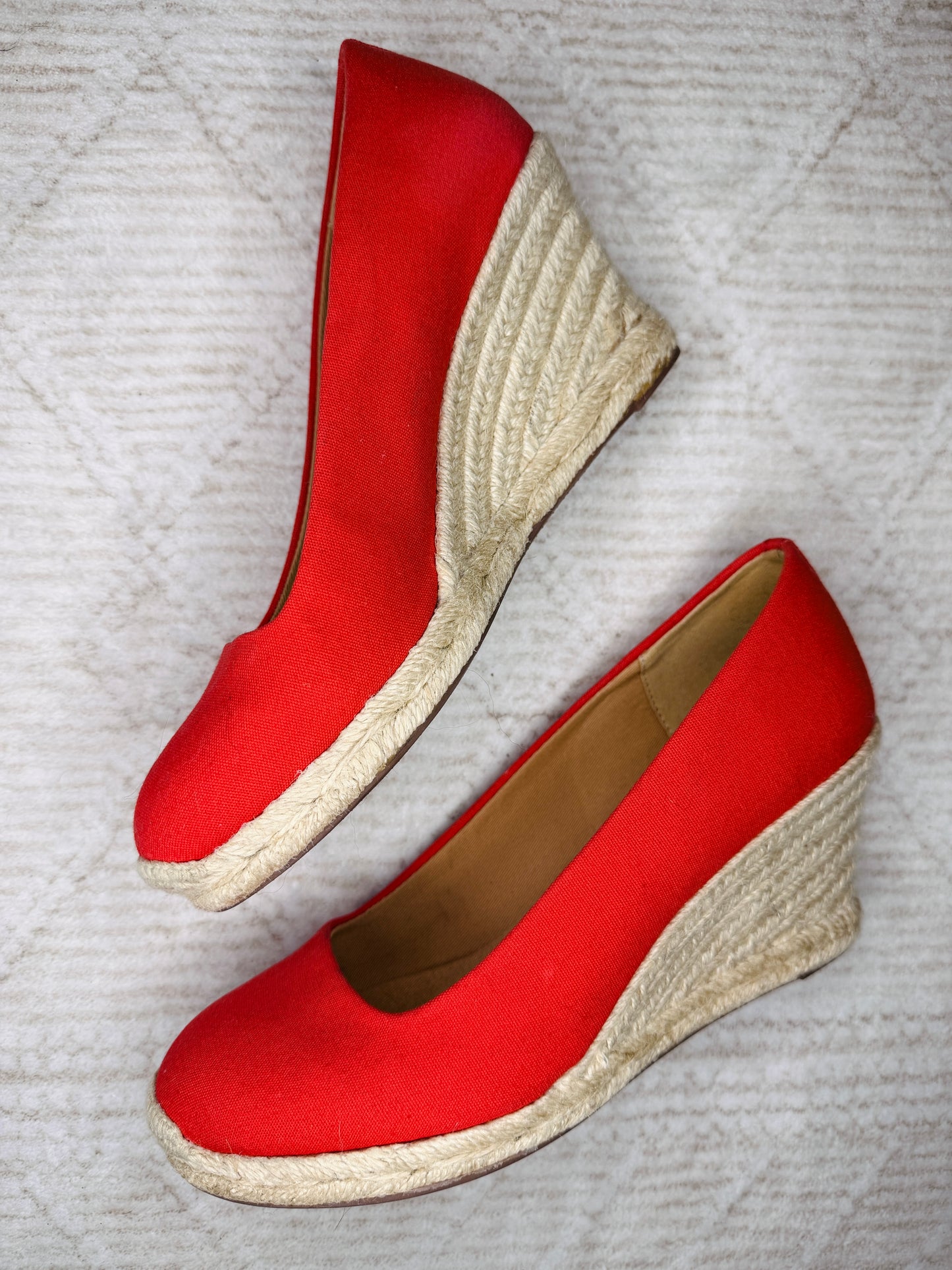 J. Crew red canvas espadrille wedge heels
