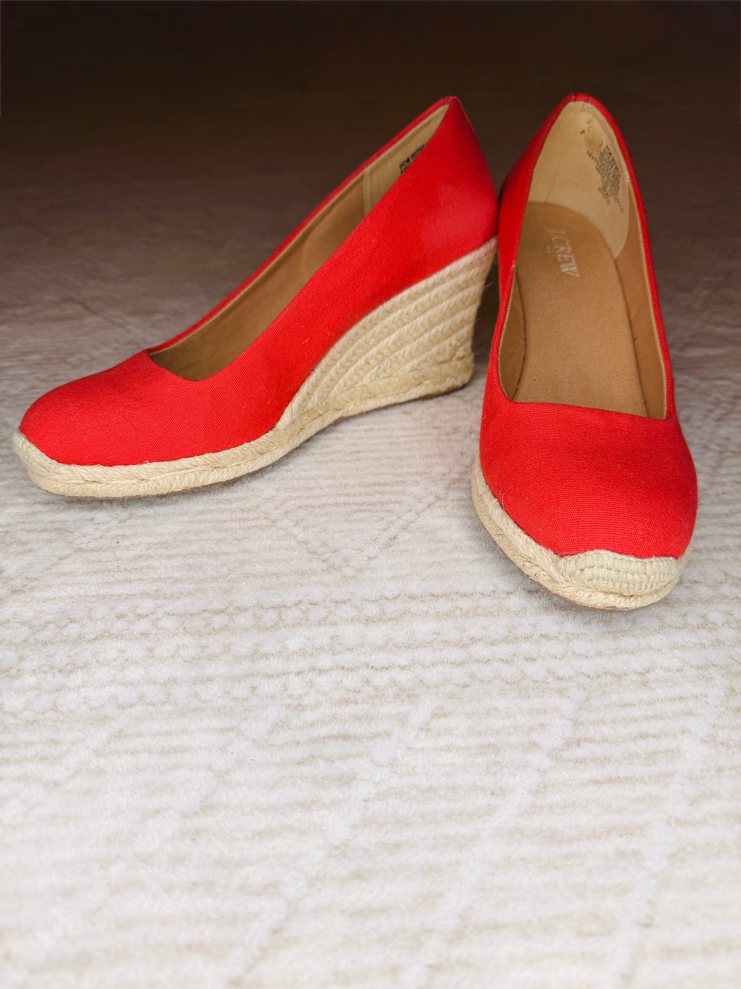 J. Crew red canvas espadrille wedge heels