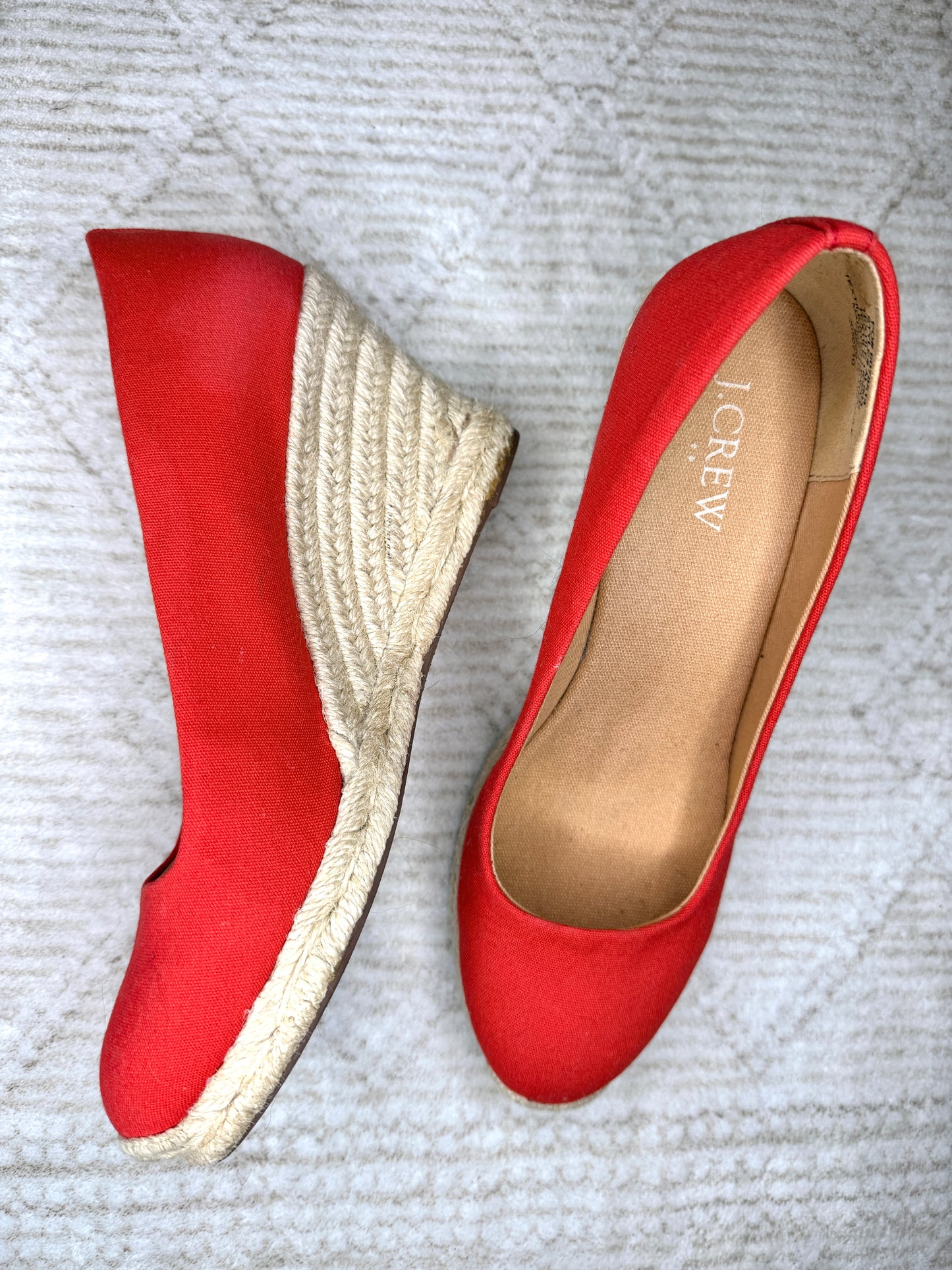 J. Crew red canvas espadrille wedge heels