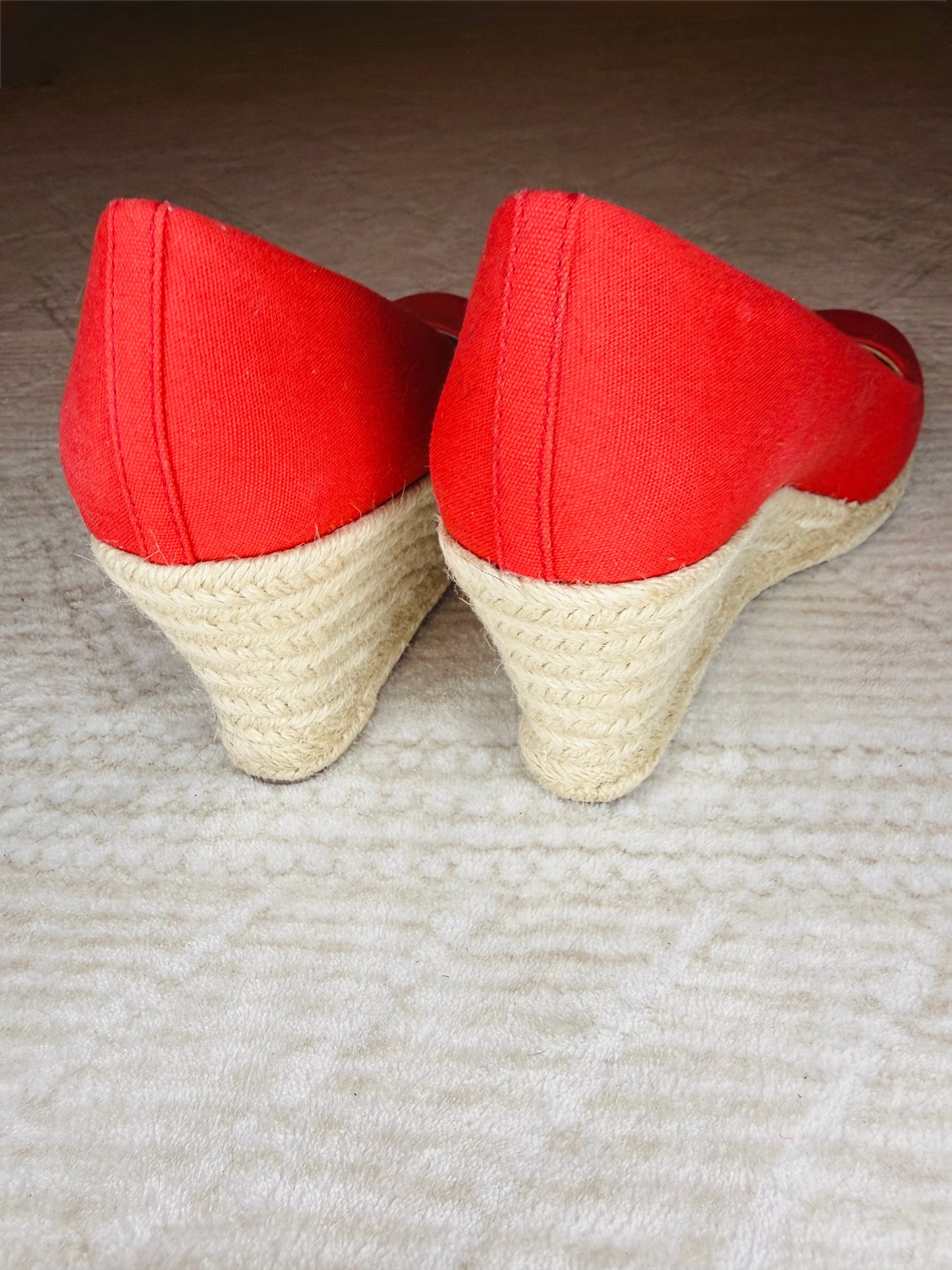 J. Crew red canvas espadrille wedge heels
